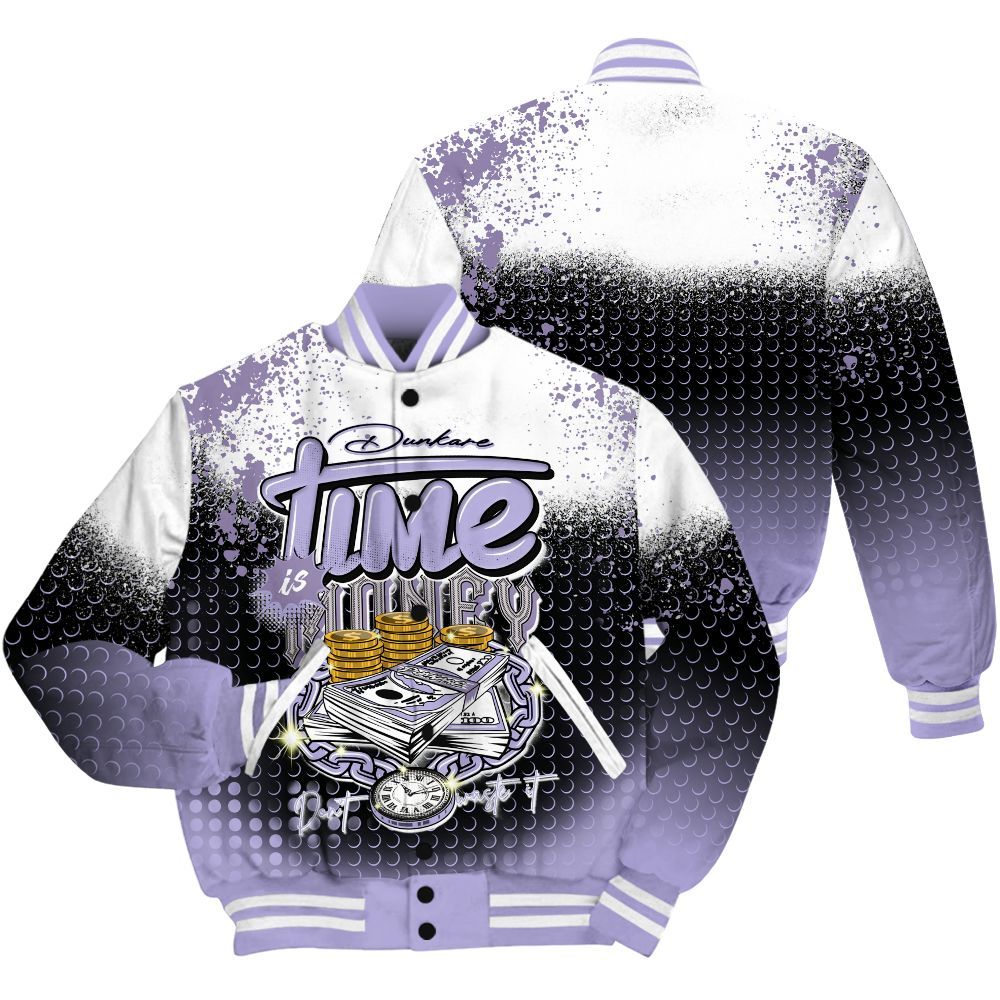 Varsity Jacket To Match Low Pure Violet 11s Shirt, Halftone Time Is Money All Over Print