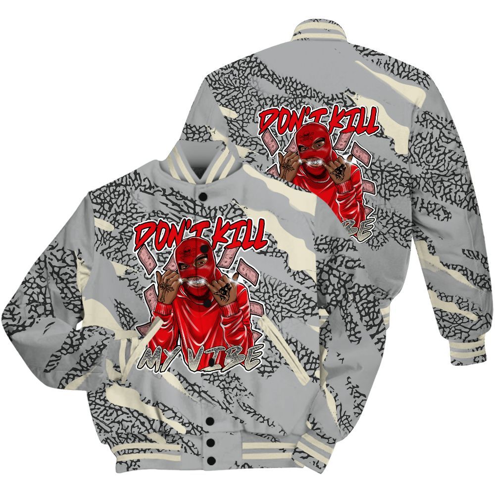 Varsity Jacket To Match Cement Grey 3s Shirt - Vibe.Unique Colored All Over Print