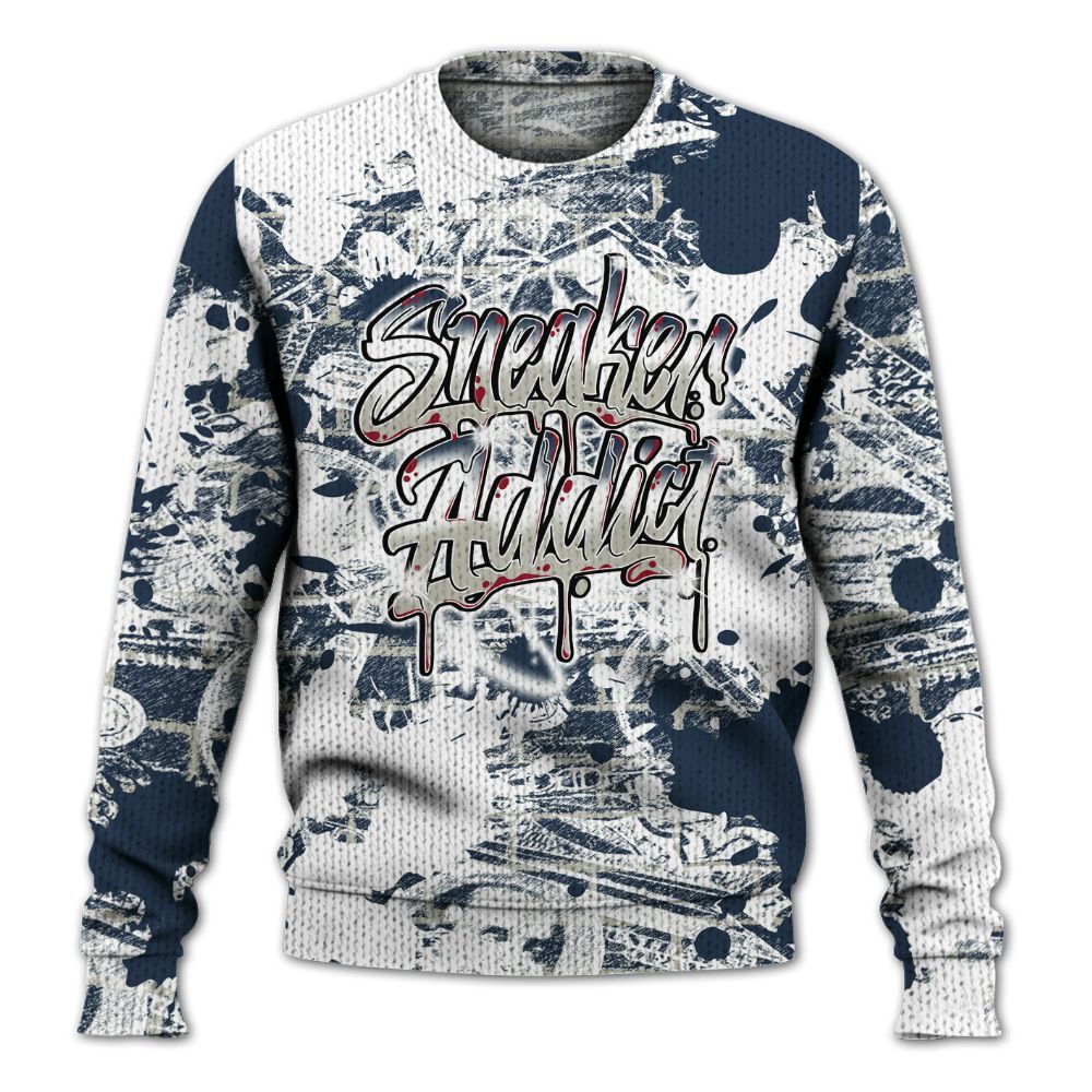 Knitted Sweater To Match White Midnight Navy 6s - Addiction Sneakers Graphic Street Art