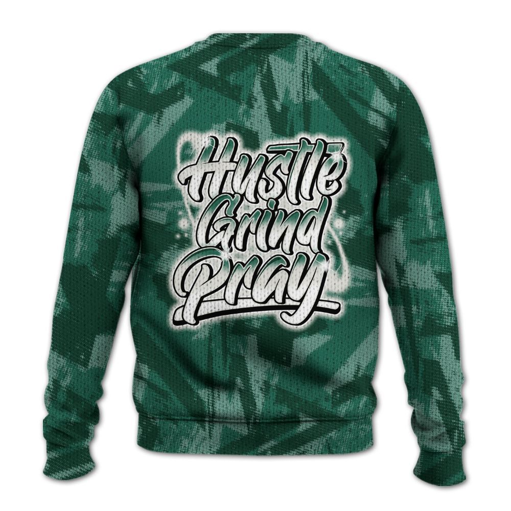 Knitted Sweater To Match Oxidized Green 4s - Hustles And Prayer Graphic Halftone