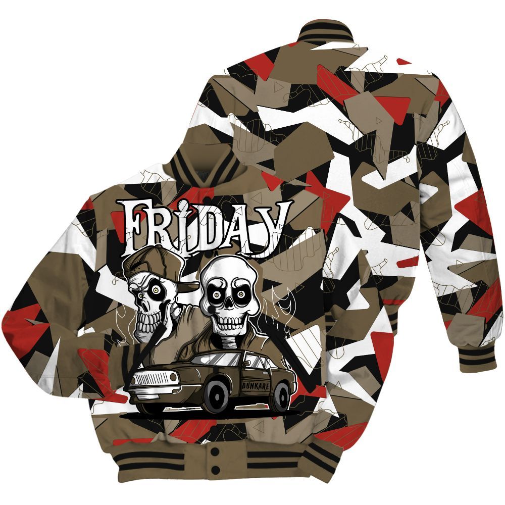 Varsity Jacket To Match Olive 9s - Friday Funny Retro All Over Print