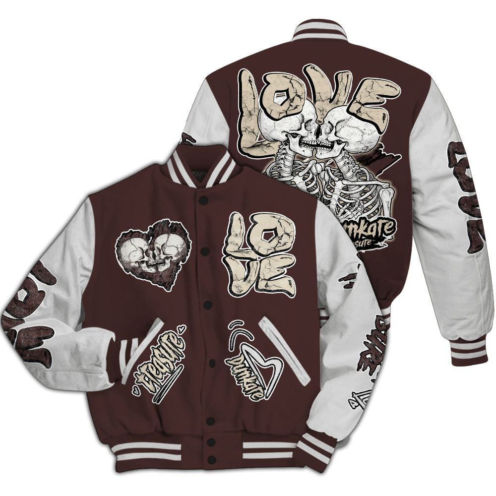 Varsity Jacket To Match Burgundy Crush 3s - Skull Bear All Over Print