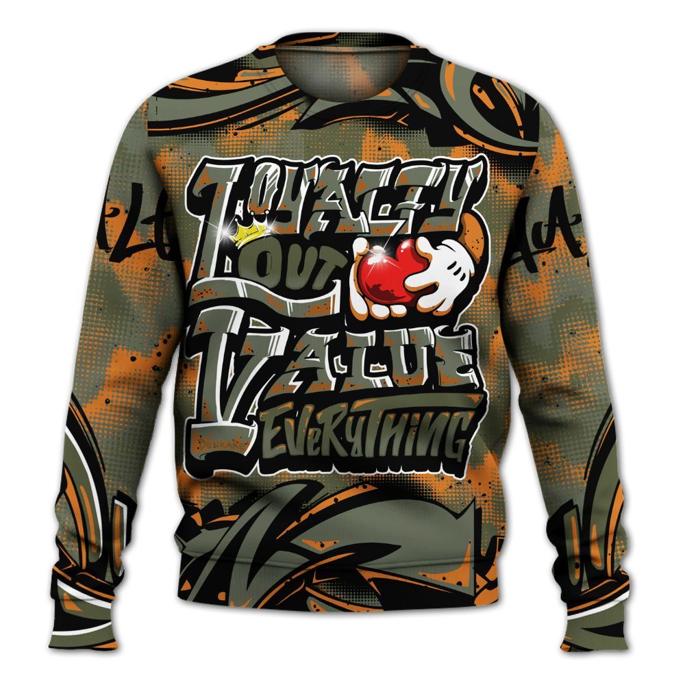 Sweatshirt To Match Olive 5s - Loyalty Out Value Graffiti All Over Print