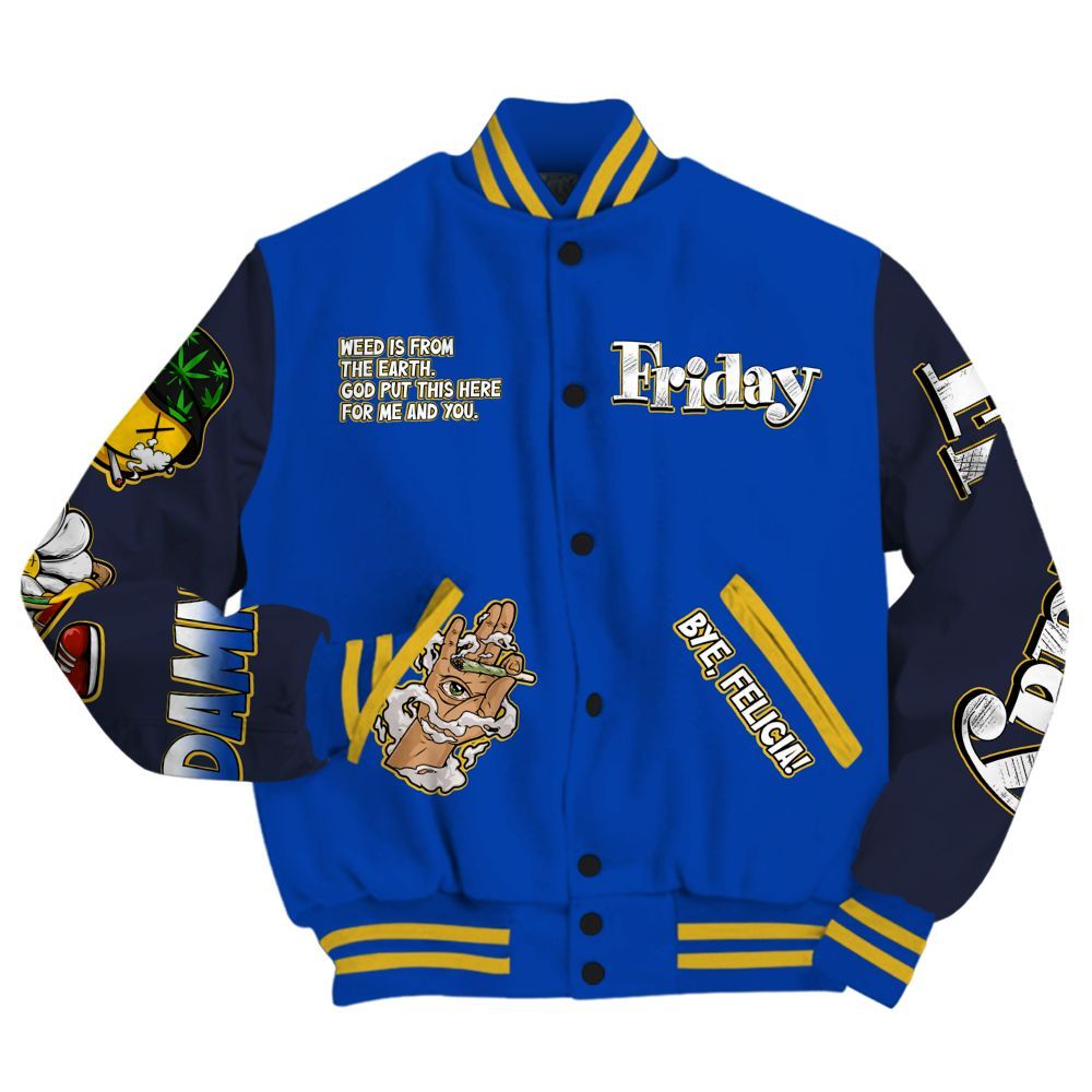 Varsity Jacket To Match Brazil Racer Blue Yellow 3s - Friday Sneaker Stress Style All Over Print