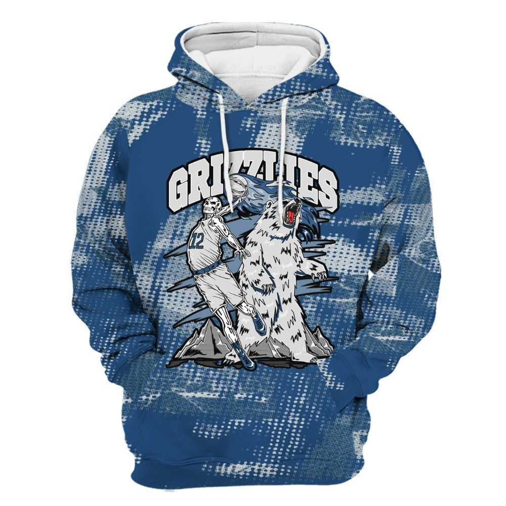 Hoodie To Match High OG Midnight Navy 1s - Grizzly Bear Skeleton Brown Sugar All Over Print