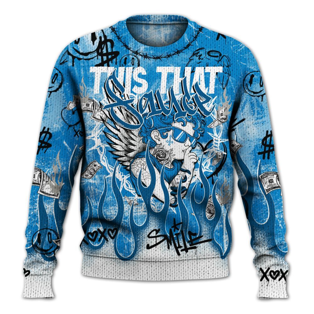 Knitted Sweater To Match Industrial Blue 4s - This That Sauce Angel Military Blue 4s