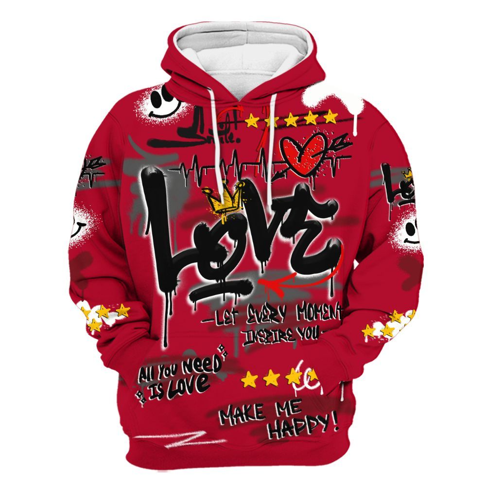 Hoodie To Match Air Foamposite Pro Gym Red - Happy Love Beats Graffiti Streetwear All Over Print