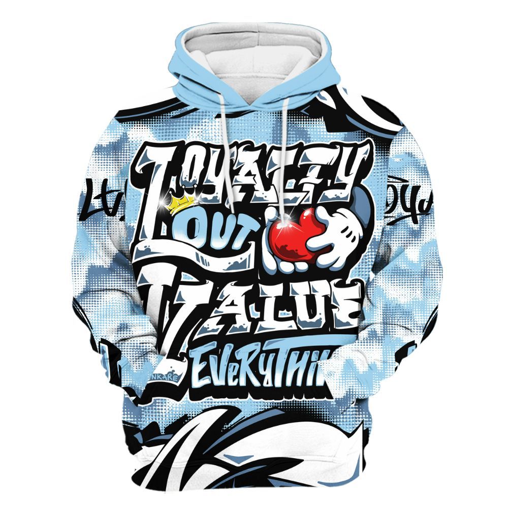Hoodie To Match Legend Blue 11s - Loyalty Out Value Graffiti All Over Print