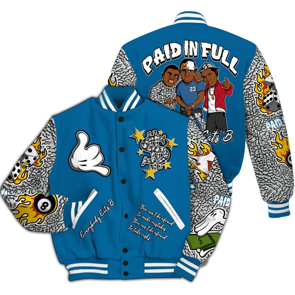 Varsity Jacket To Match OG True Blue 3s - Everybody Paid In Full Graphic All Over Print