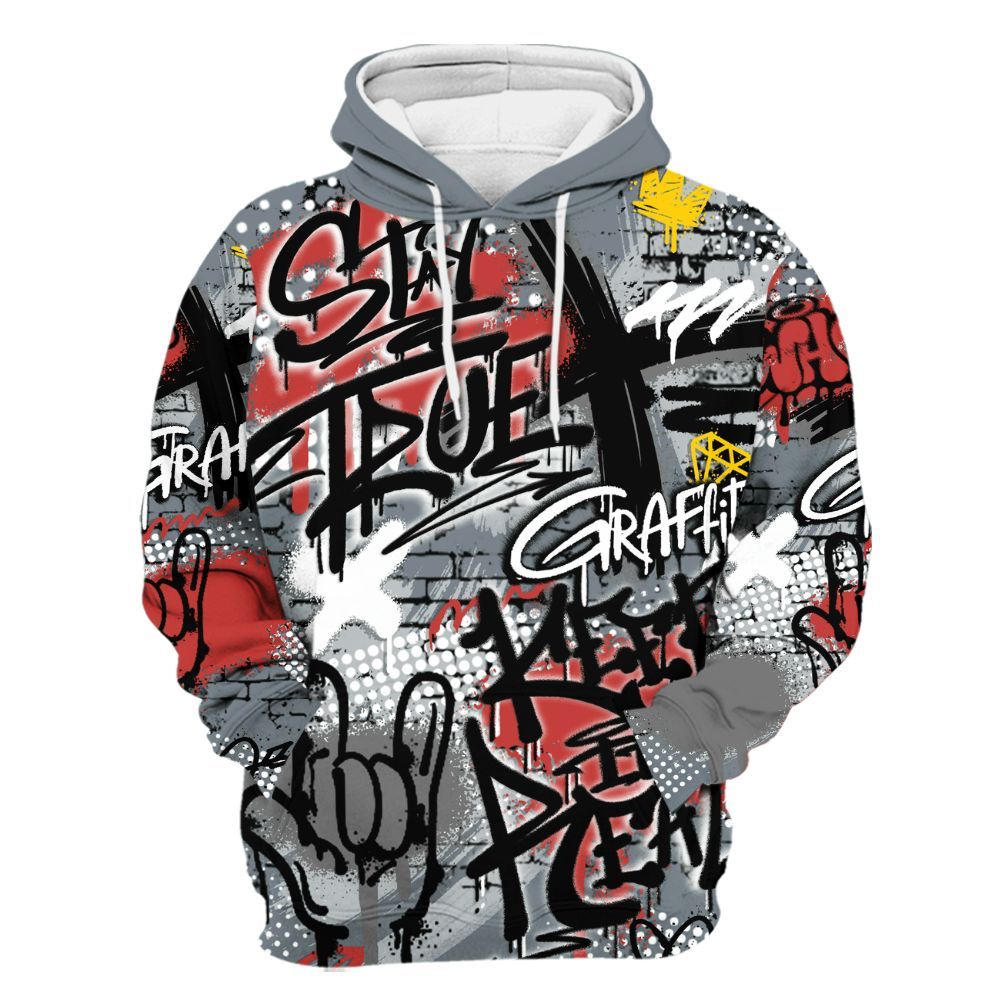 Hoodie To Match Wolf Grey 13s - True It Real Graffiti Streetwear All Over Print
