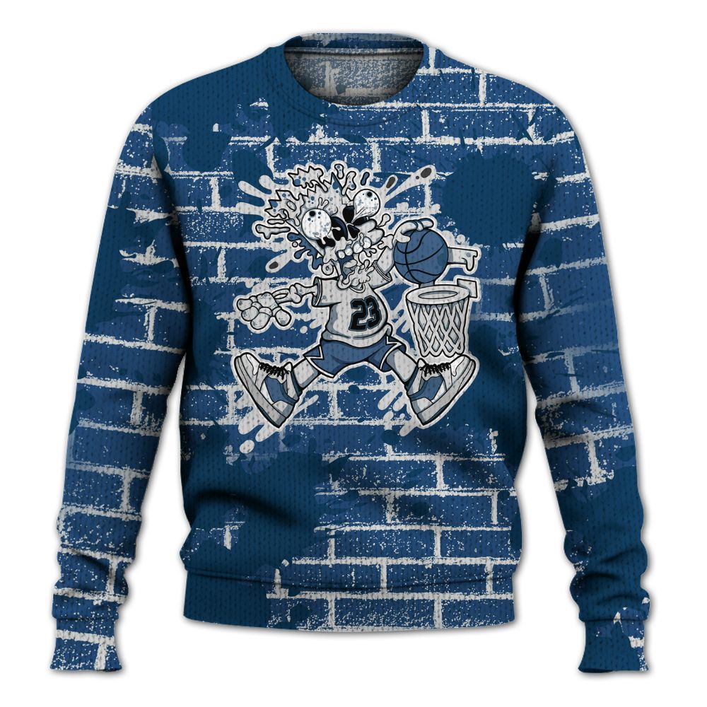 Knitted Sweater To Match High OG Midnight Navy 1s - 85's Dunks Graphic Halloween