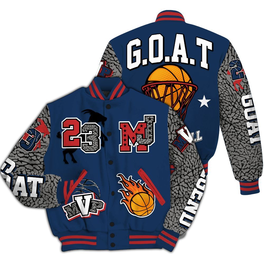 Varsity Jacket To Match SP Sport Royal 3s Shirt, 23 Goat MVP Basketball All Over Print