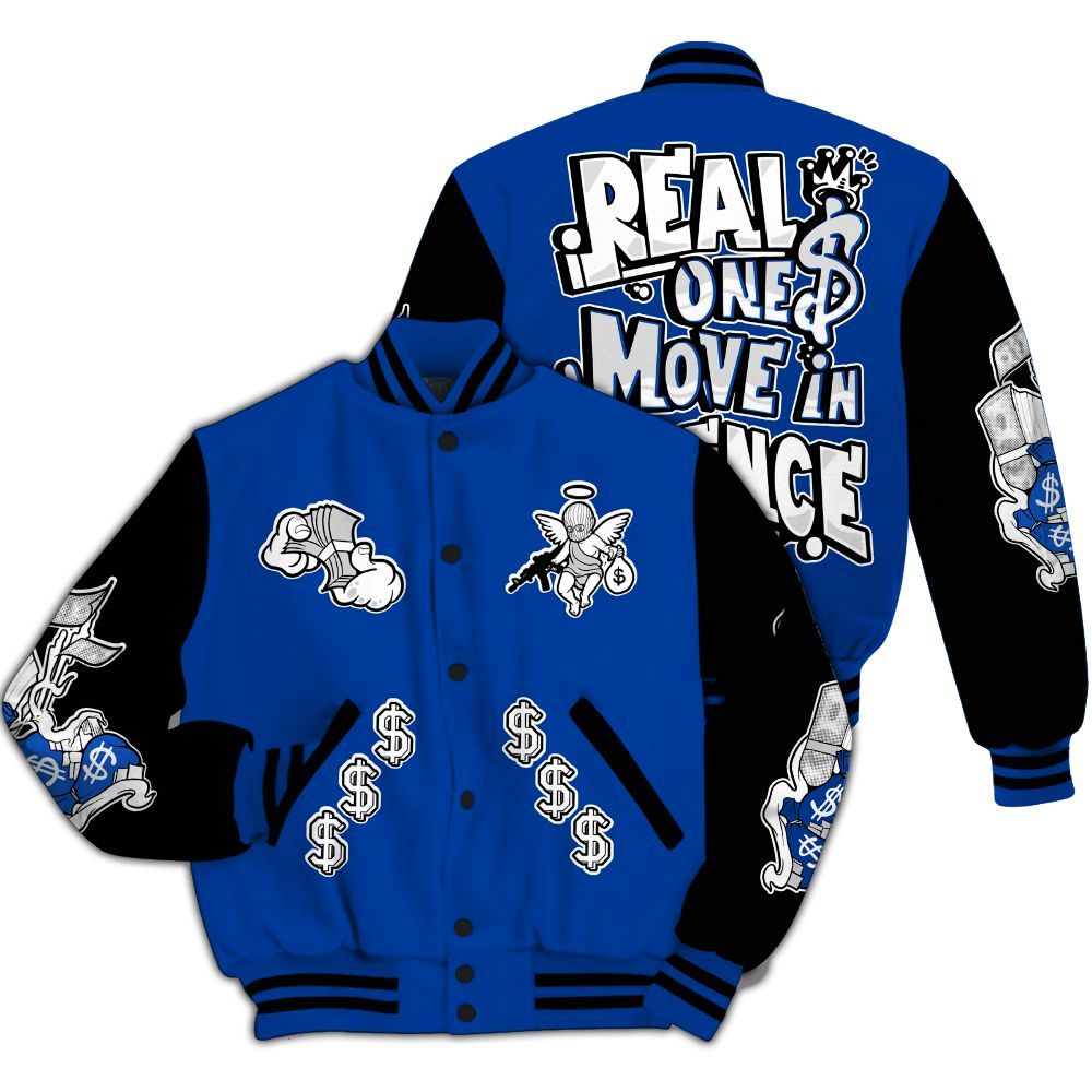 Varsity Jacket To Match Hyper Royal 12s - Ones Move In Silence Graphic All Over Print