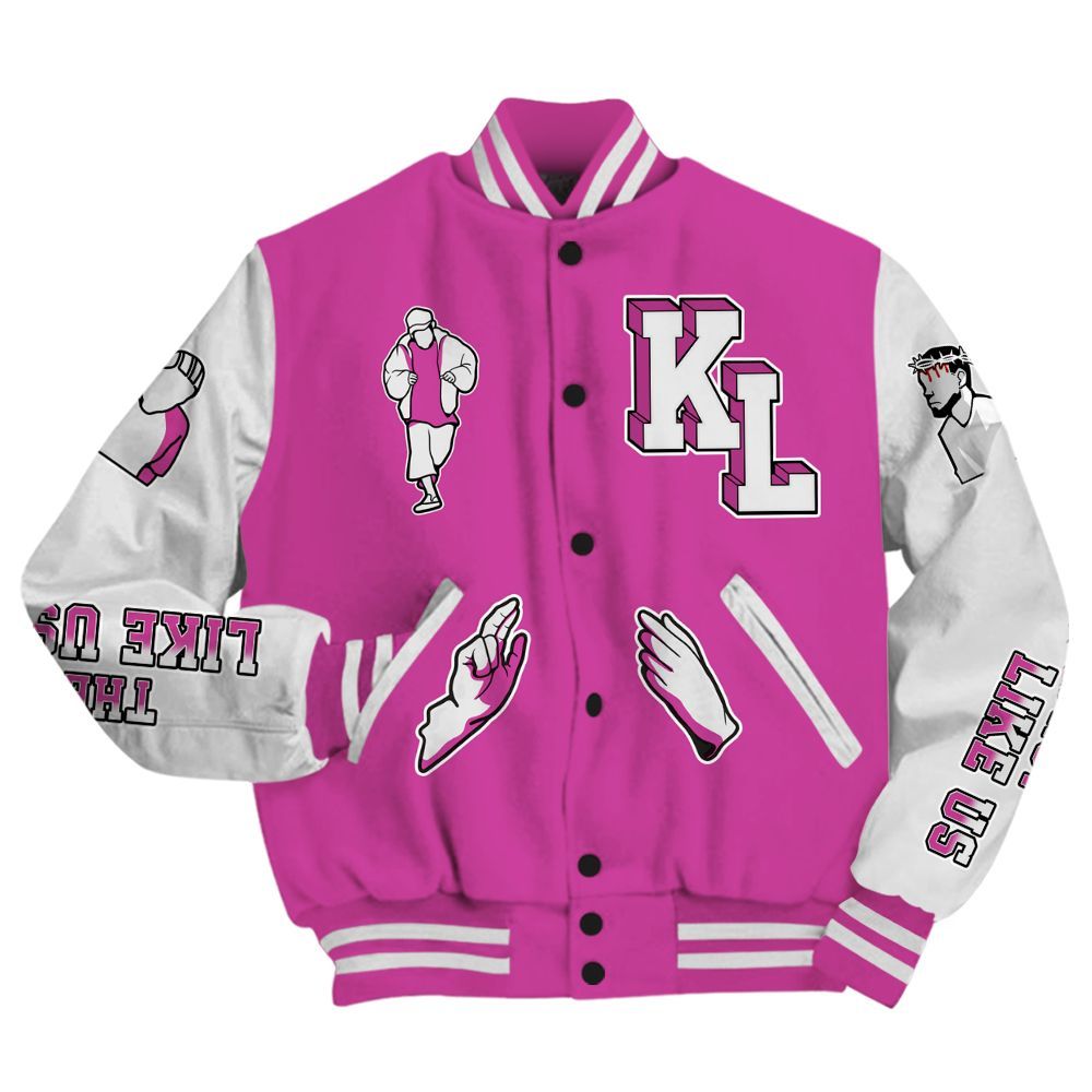 Varsity Jacket To Match Dunk Low Active Fuchsia - Dislike Us Graphic All Over Print