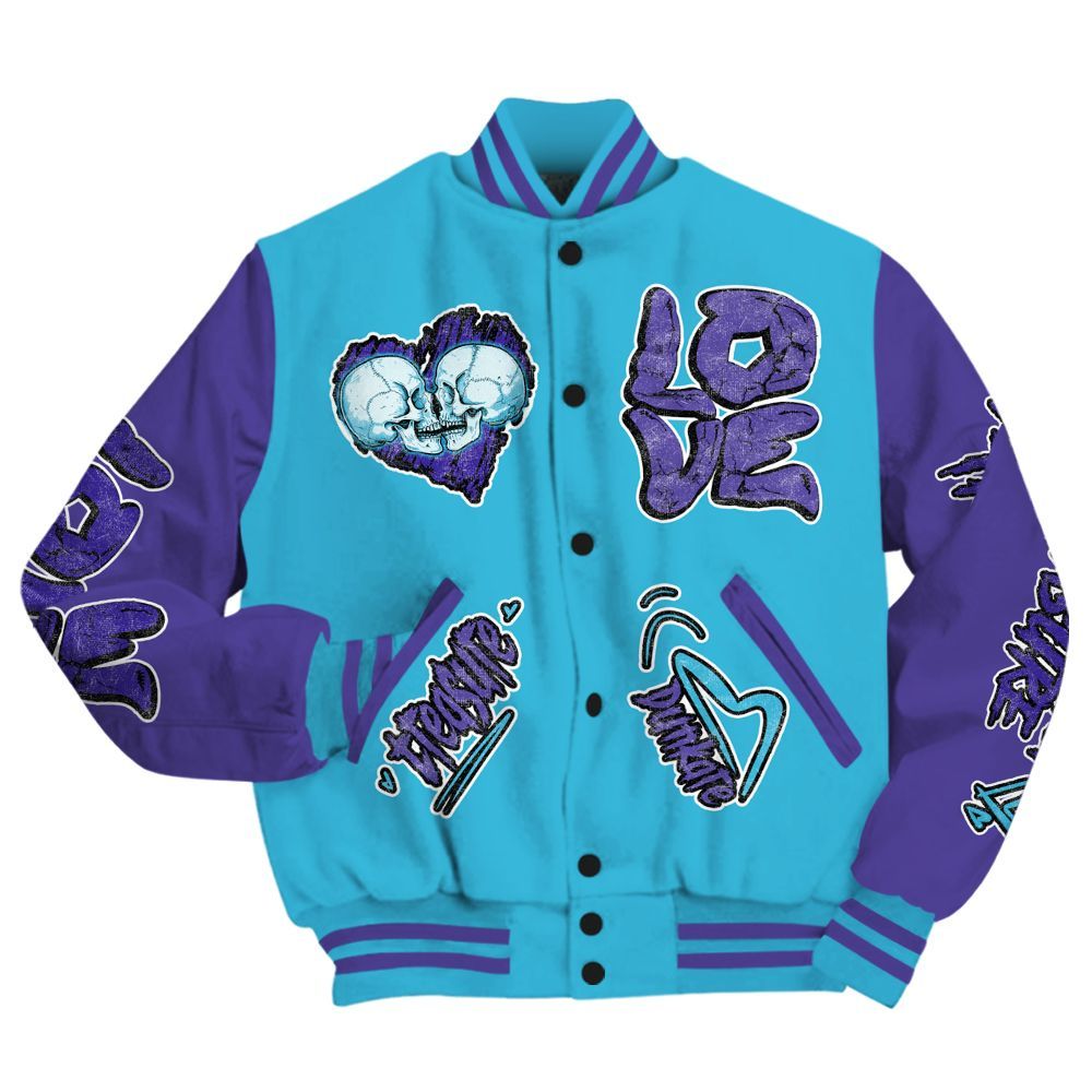 Varsity Jacket To Match Retro Aqua 6s - Skull Love All Over Print