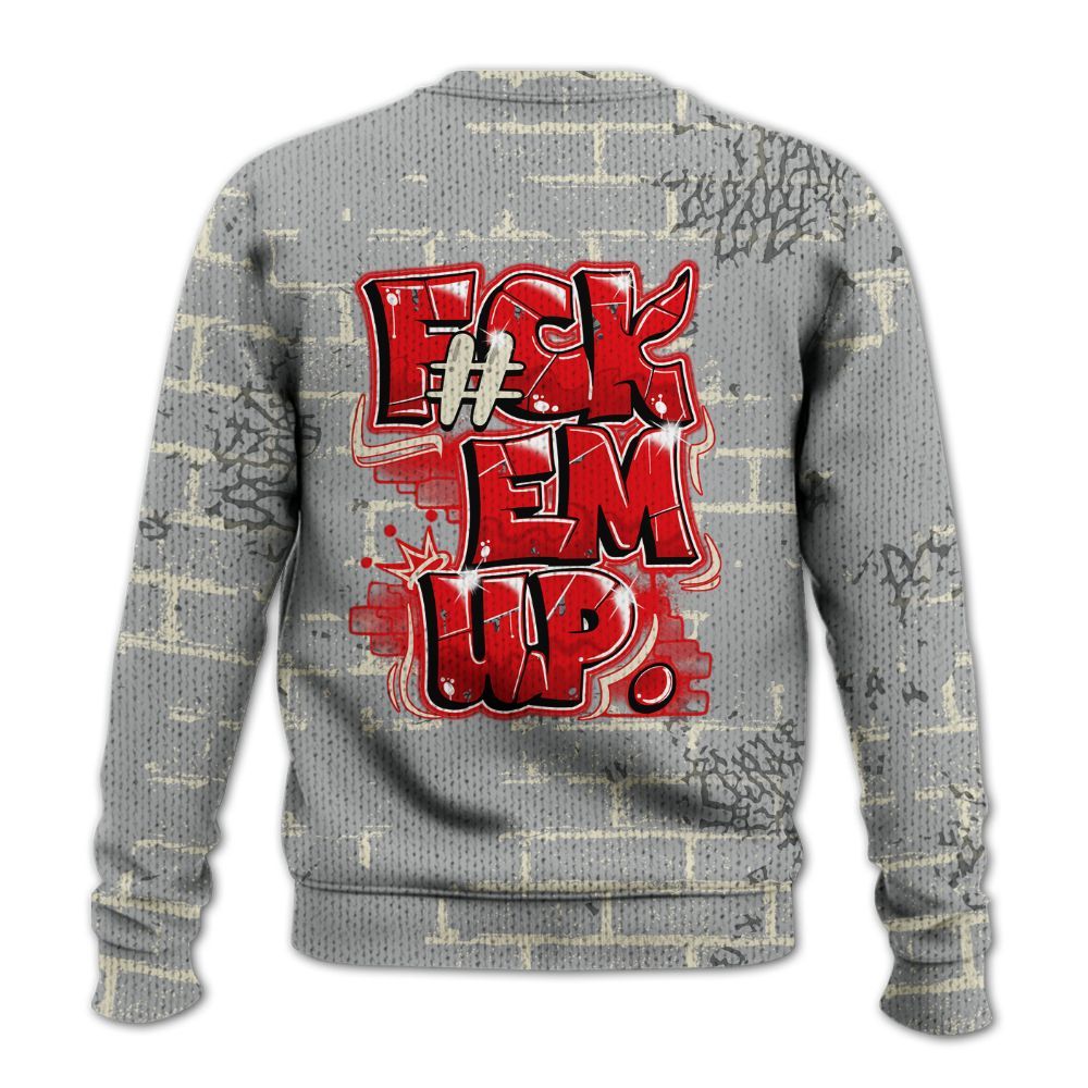 Knitted Sweater To Match Cement Grey 3s - F#ck Em Graphic Brick Art