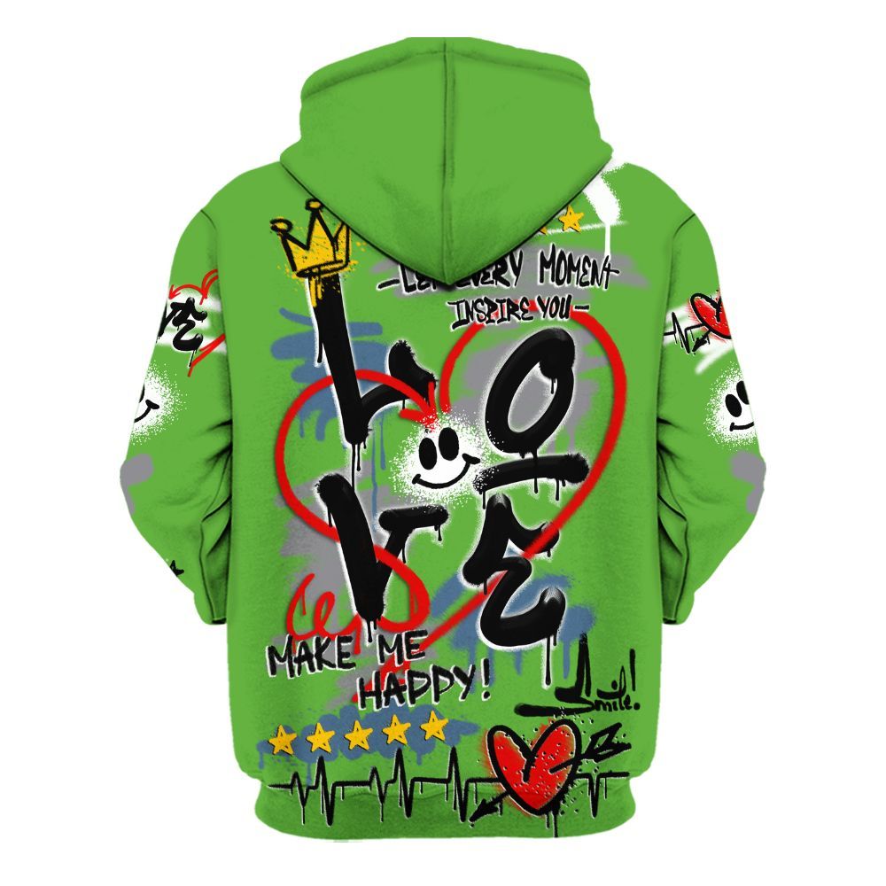 Hoodie To Match Retro Green Bean 5s - Happy Love Beats Graffiti Streetwear All Over Print