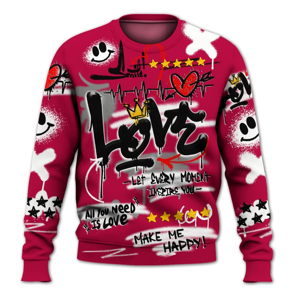Sweatshirt To Match Retro Chicago 2s - Happy Love Beats Graffiti Streetwear All Over Print