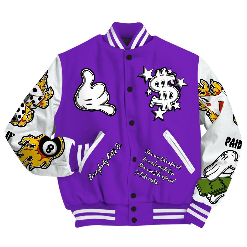 Varsity Jacket To Match Retro Dark Iris 3s - Everybody Paid In Full Graphic All Over Print