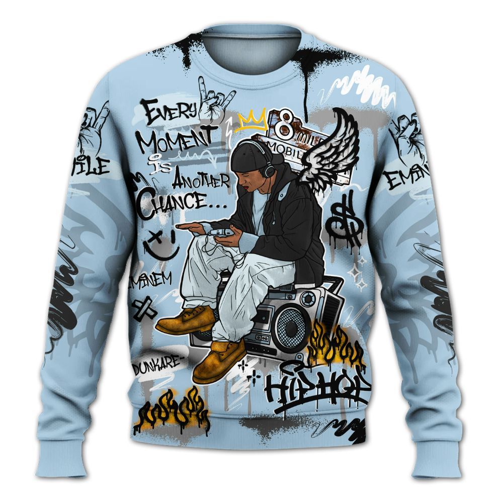 Sweatshirt To Match Foamposite One Psychic Blue - 8Mile Movie Graffiti All Over Print