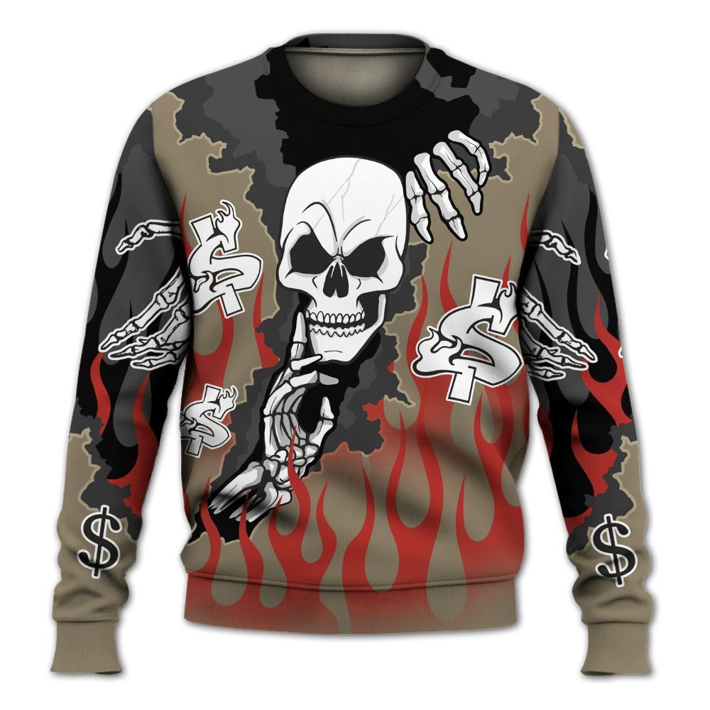 Sweatshirt To Match Olive 9s - Ones Move In Silence Graphic Trapped All Over Print