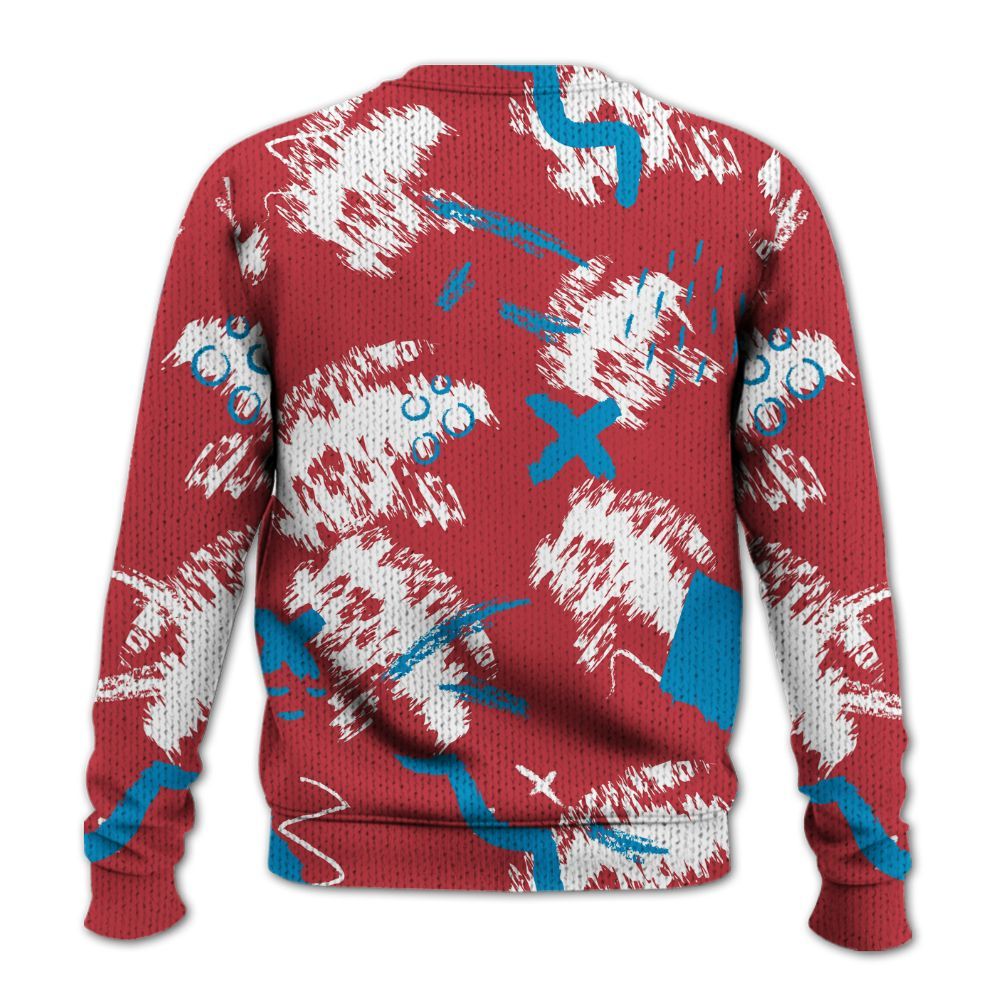 Knitted Sweater To Match High OG University Red Dark Powder Blue 1s - Hustle Grind Pray Retro