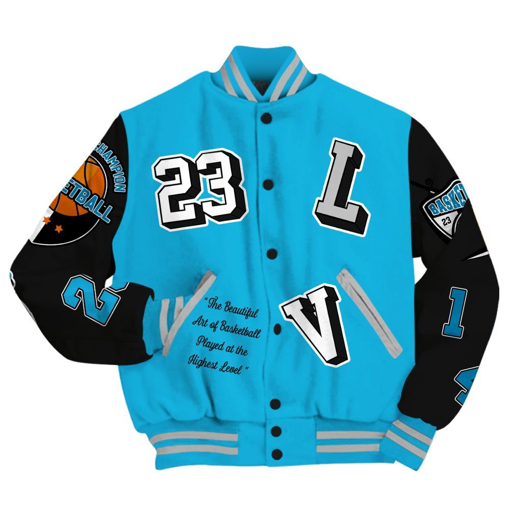 Varsity Jacket To Match Black University Blue 2026 14s - The GOAT Got Em All Over Print