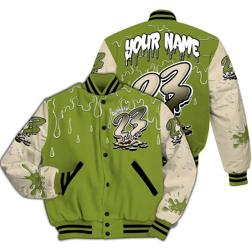Varsity Jacket To Match SB Dunk Low Asparagus Shirt, Custom Name 23 Drip Sludges All Over Print