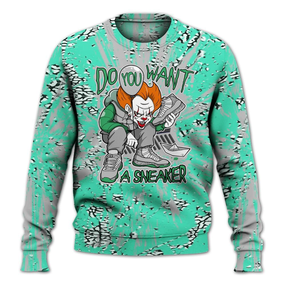 Sweatshirt To Match Black Green Glow 3s - Clown Scary Sneakers Graphic Halloween All Over Print
