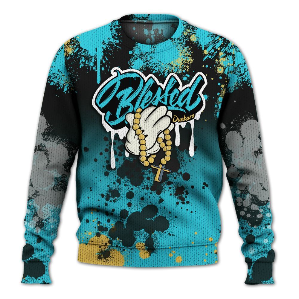 Sweater To Match Retro Gamma Blue 11s - God Blessed Ink Drip Graphic