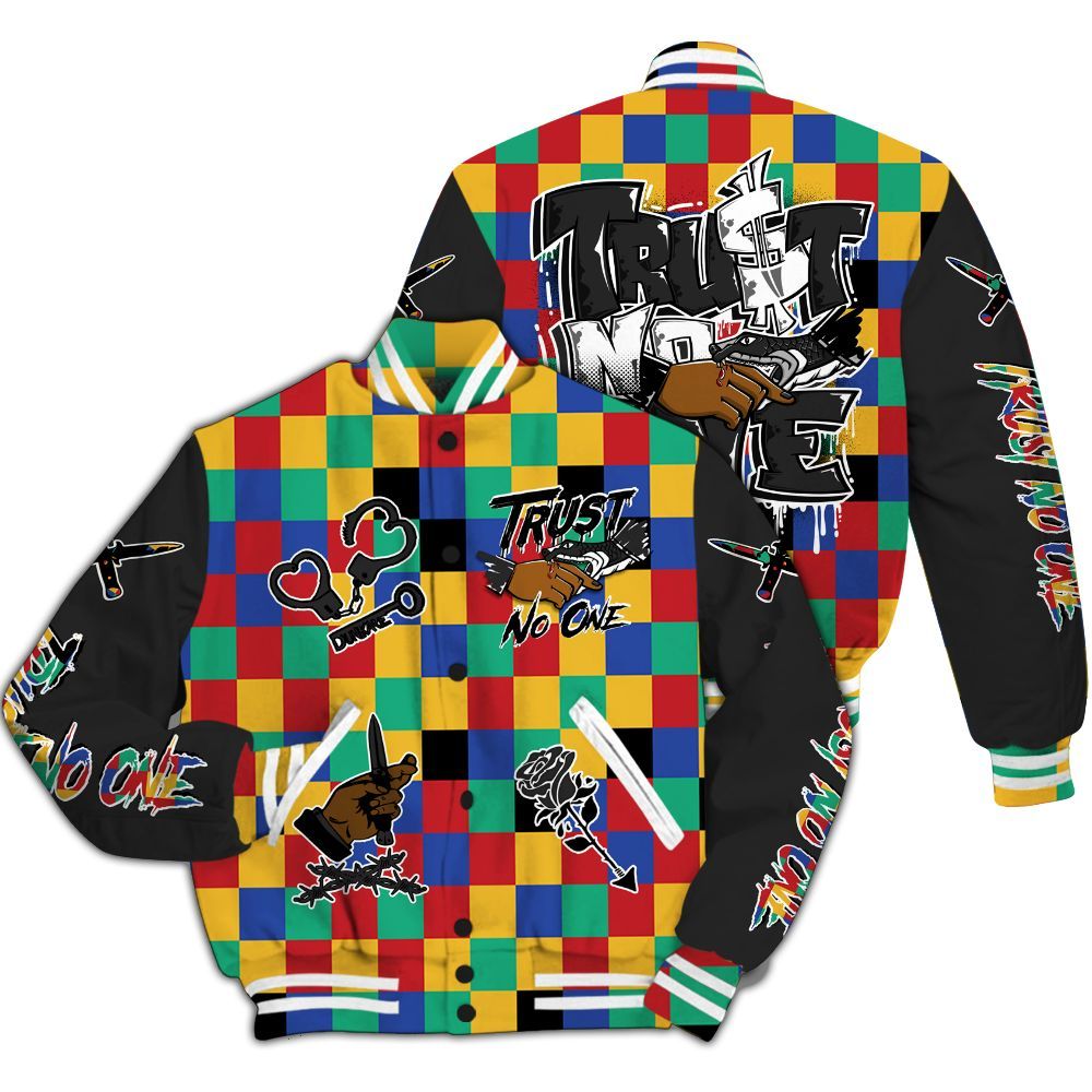 Varsity Jacket To Match Air Rainbow Weave - Trust No One Dripping All Over Print