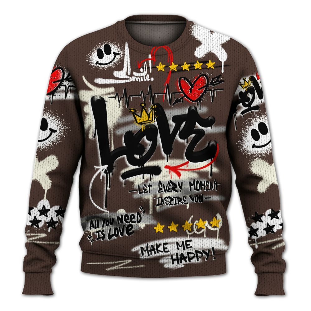 Knitted Sweater To Match SoleFly Cafecito 12s - Happy Love Beats Graffiti Streetwear