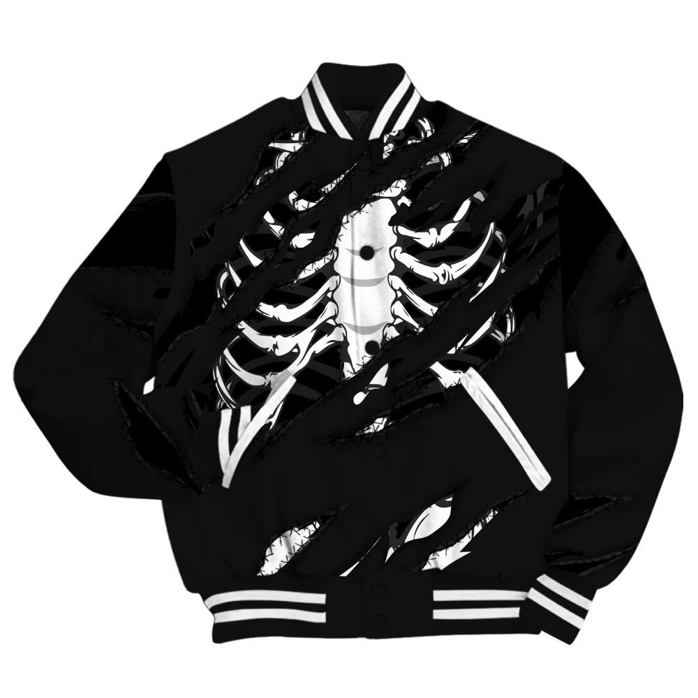 Varsity Jacket To Match White Thunder 4s Shirt, GOT 'EM Skeleton Scratch All Over Print