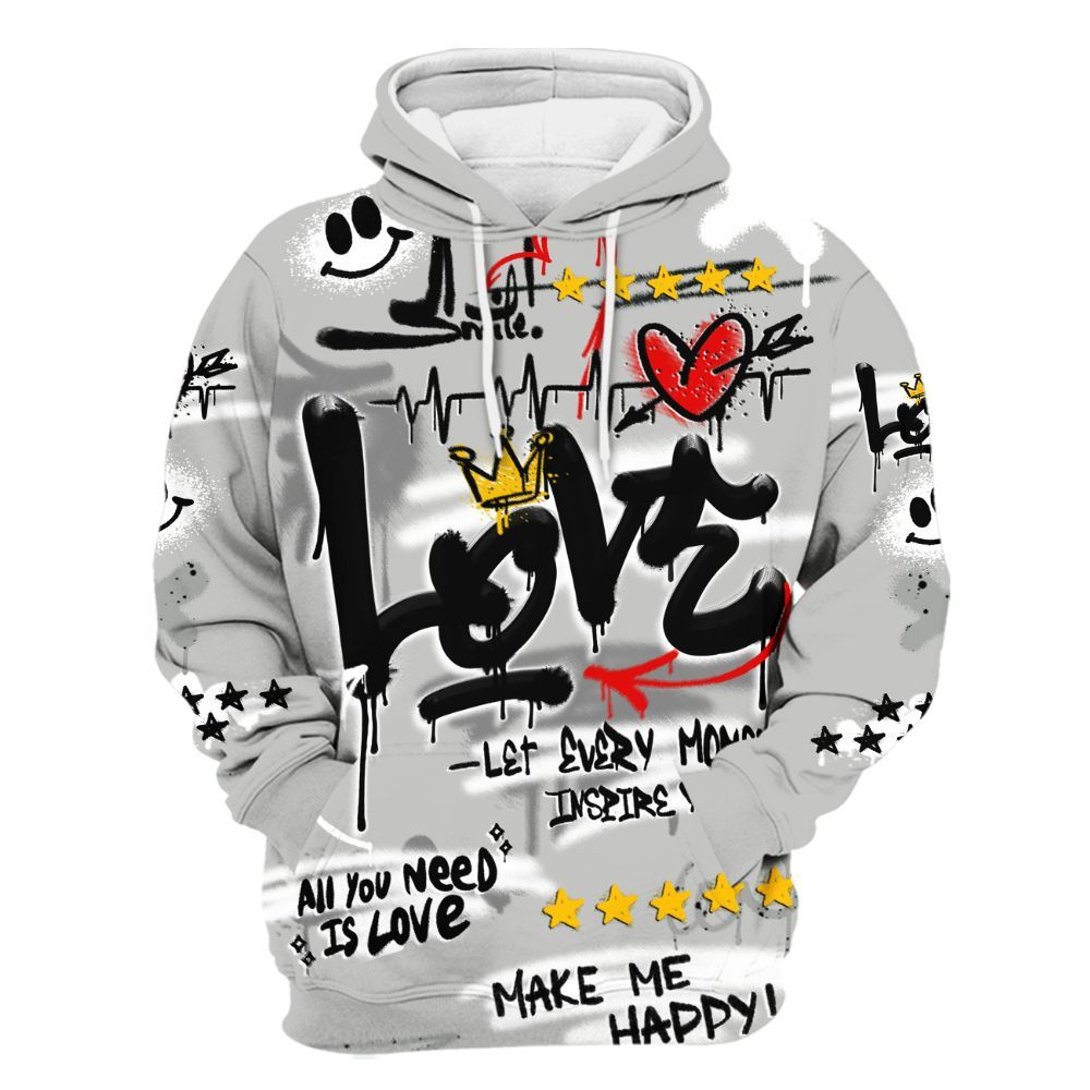 Hoodie To Match Retro White Oreo 4s - Happy Love Beats Graffiti Streetwear All Over Print
