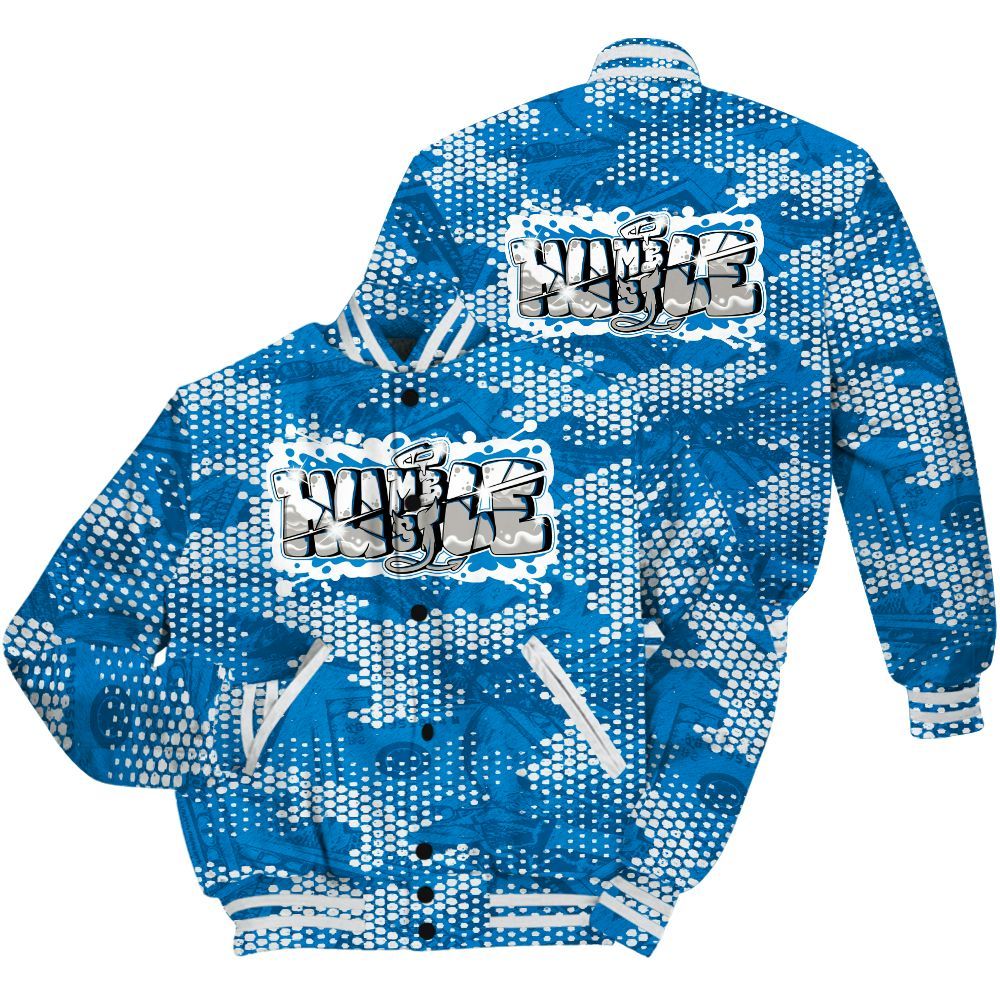 Varsity Jacket To Match Industrial Blue 4s Shirt - Humbled Hustles Graphic Banknotes All Over Print
