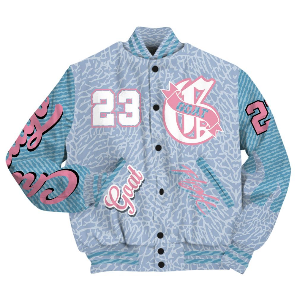 Varsity Jacket To Match Denim Pink Glow 3s - The G.O.A.T Streetwear All Over Print