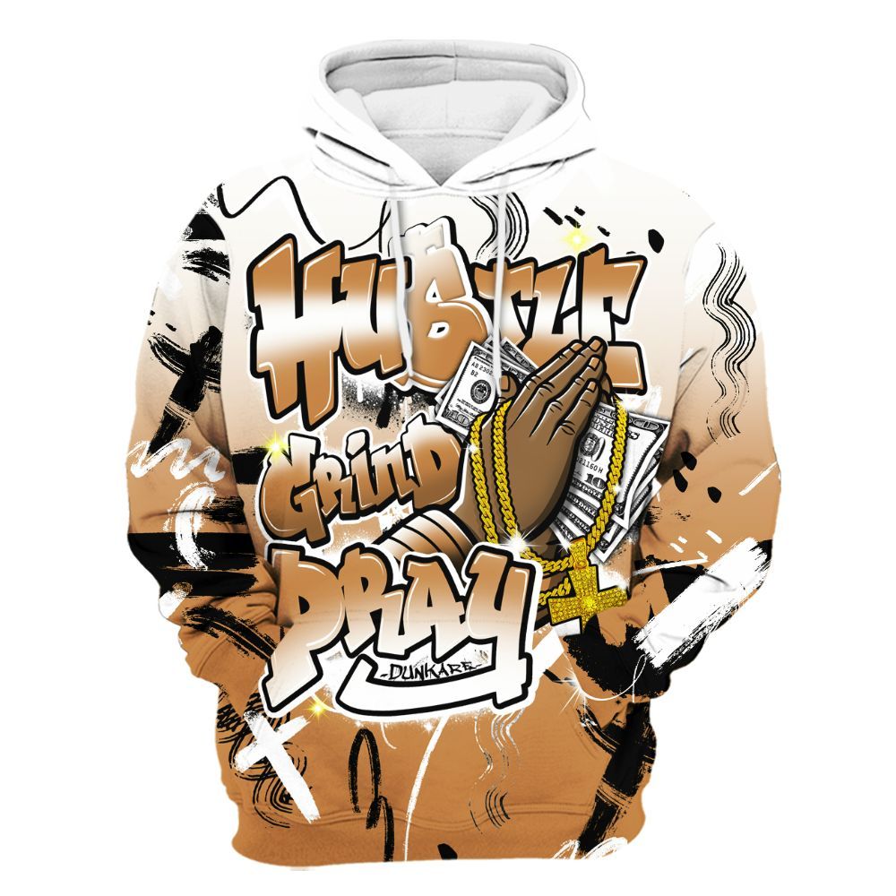 Hoodie To Match Dunk Low Nature Wheat Suede - Money Hustle Grind Pray All Over Print
