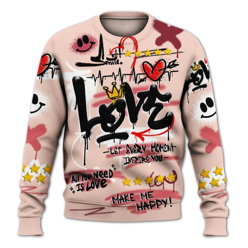 Sweatshirt To Match Washed Coral 2s Shirt, Happy Love Beats Graffiti Streetwear All Over Print