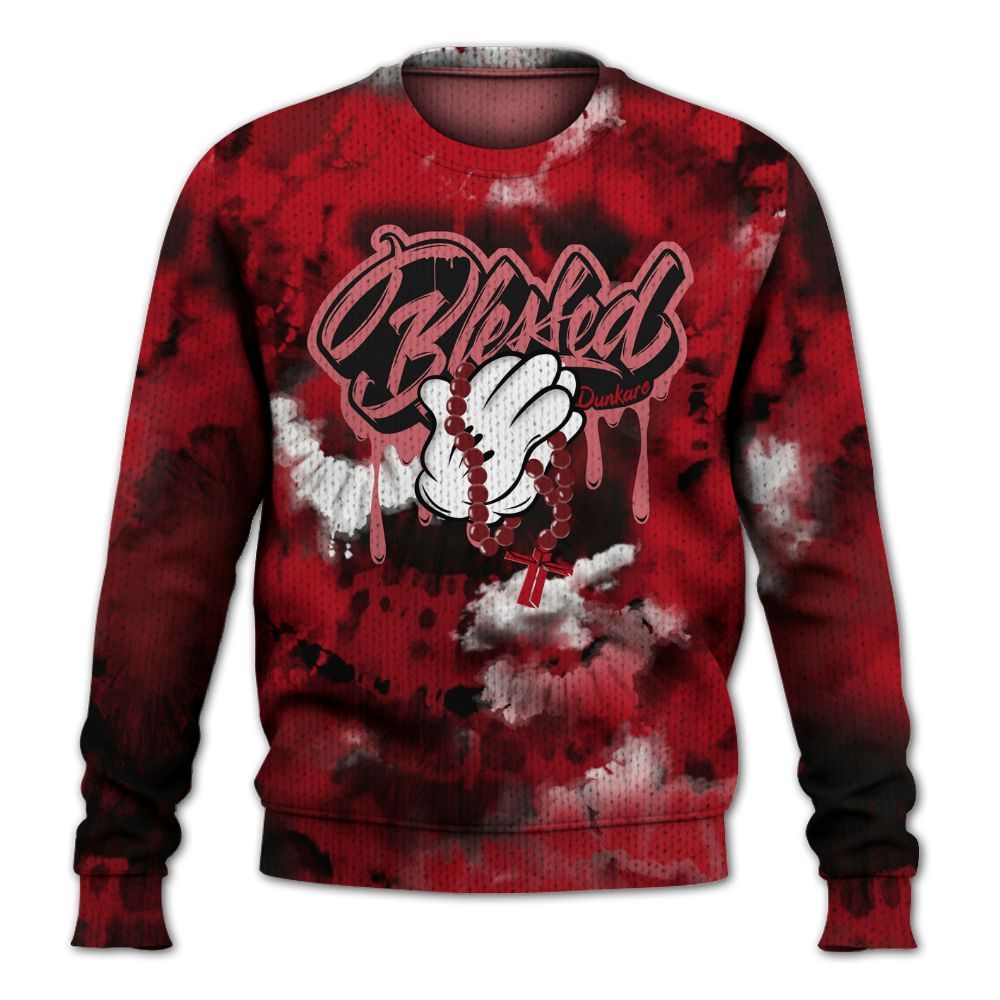 Knitted Sweater To Match Bred Velvet 11s - God Blessed Tie Dye