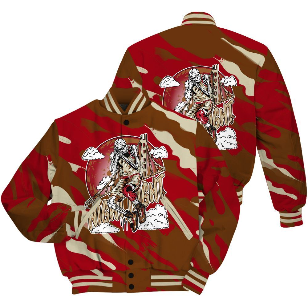Varsity Jacket To Match Archaeo Brown 5s Shirt - Seeya Skeleton Colored All Over Print