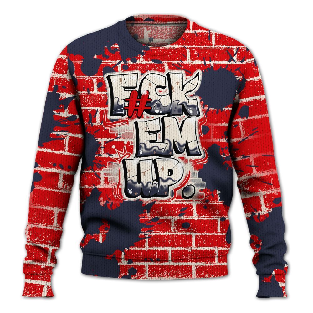 Knitted Sweater To Match Low OG Howard University 1s - F#ck Em Graphic Brick Art