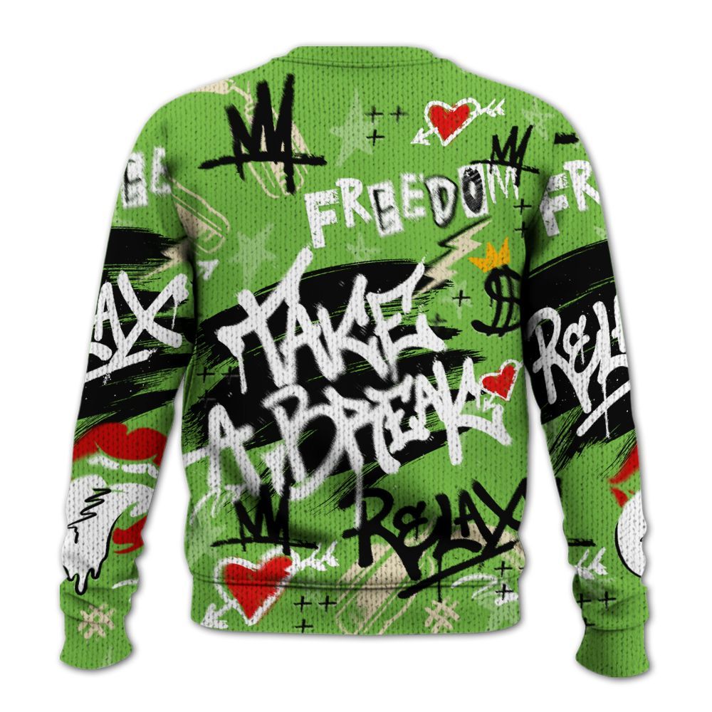 Knitted Sweater To Match Air Max Waffle SP Action Green - Take Break Freedom Graffiti Streetwear