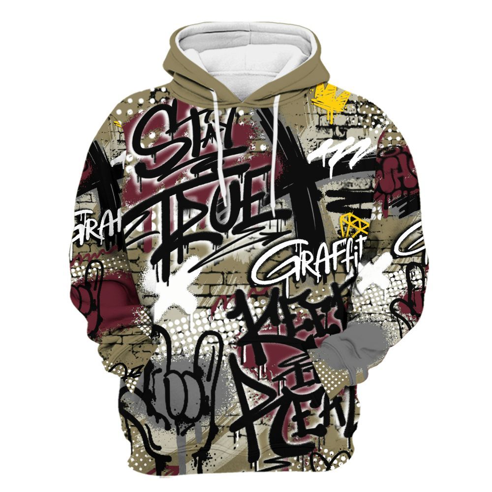 Hoodie To Match Black Olive 7s - True It Real Graffiti Streetwear All Over Print