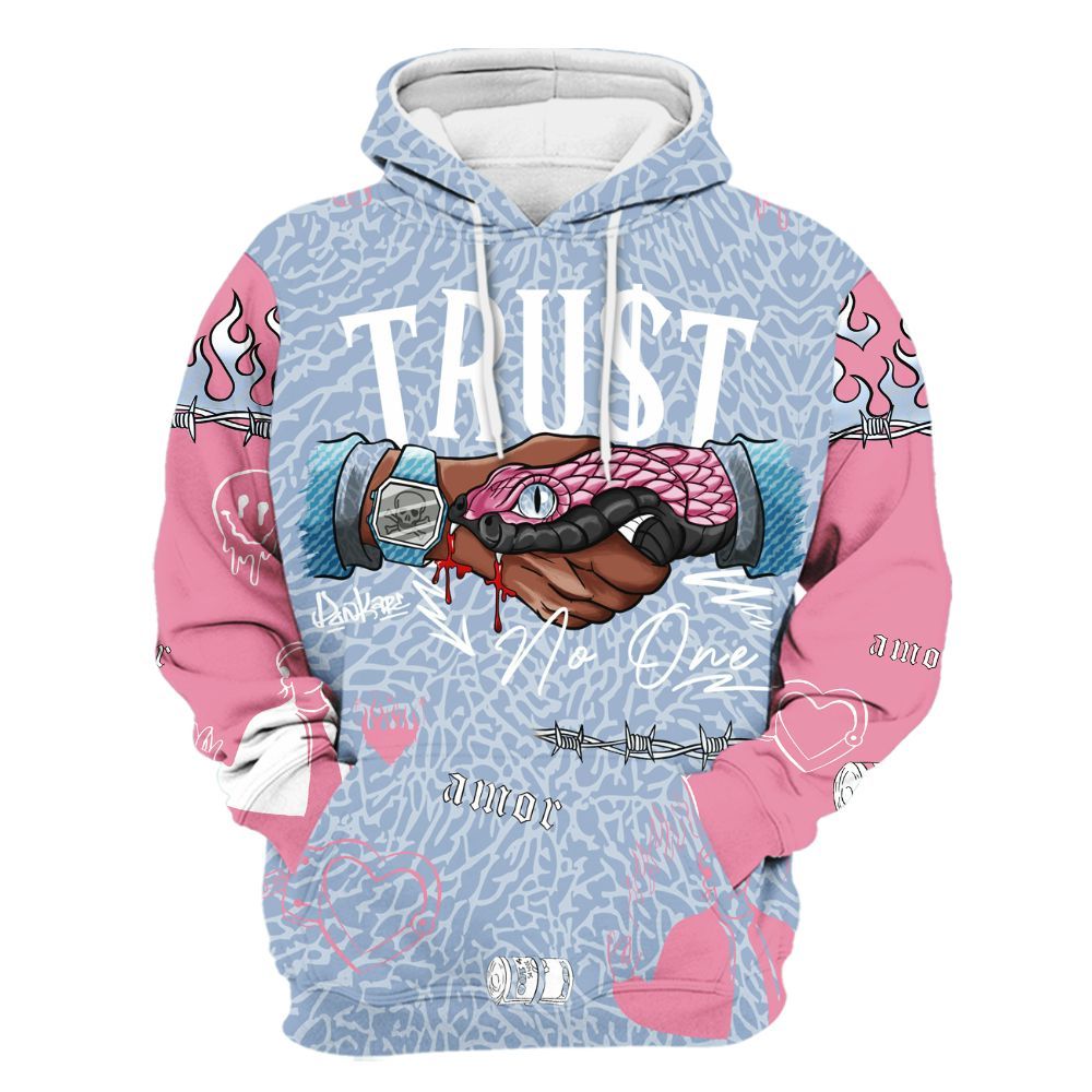 Hoodie To Match Denim Pink Glow 3s - Snake Trust No One All Over Print