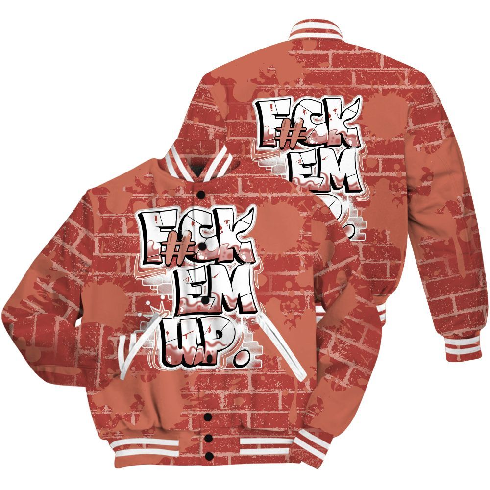 Varsity Jacket To Match Dune Red 13s Shirt - F#ck Em Graphic Brick Art All Over Print