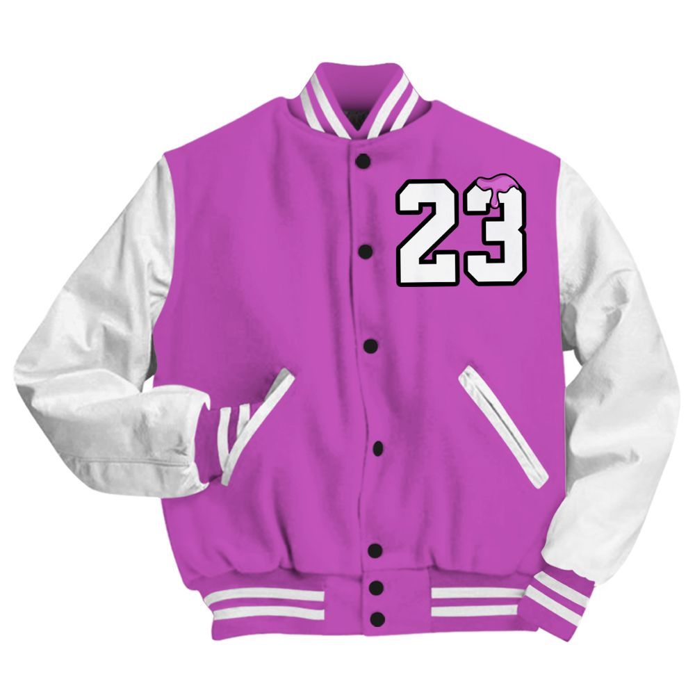 Varsity Jacket To Match Hyper Violet 4s - Custom Name Number 23 Drip All Over Print