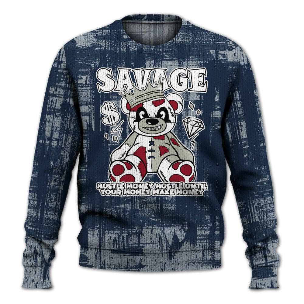 Knitted Sweater To Match White Midnight Navy 6s - Savages Bear Glitch Art