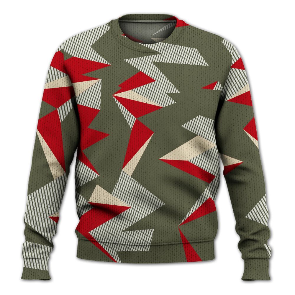 Knitted Sweater To Match Travis Scott Low OG Medium Olive 1s - Geometric Camouflage Pattern