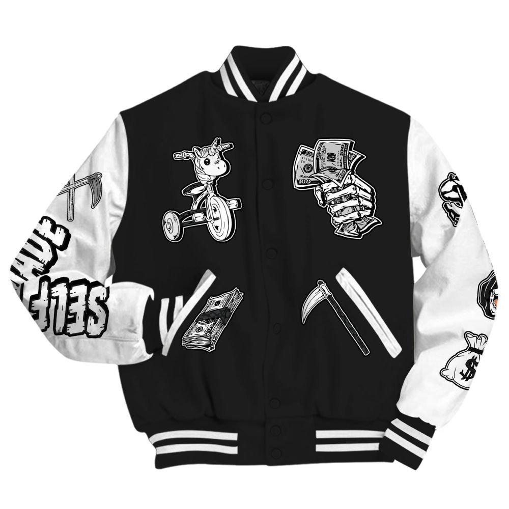 Varsity Jacket To Match Black Cat 3s - Self Make Skeleton All Over Print
