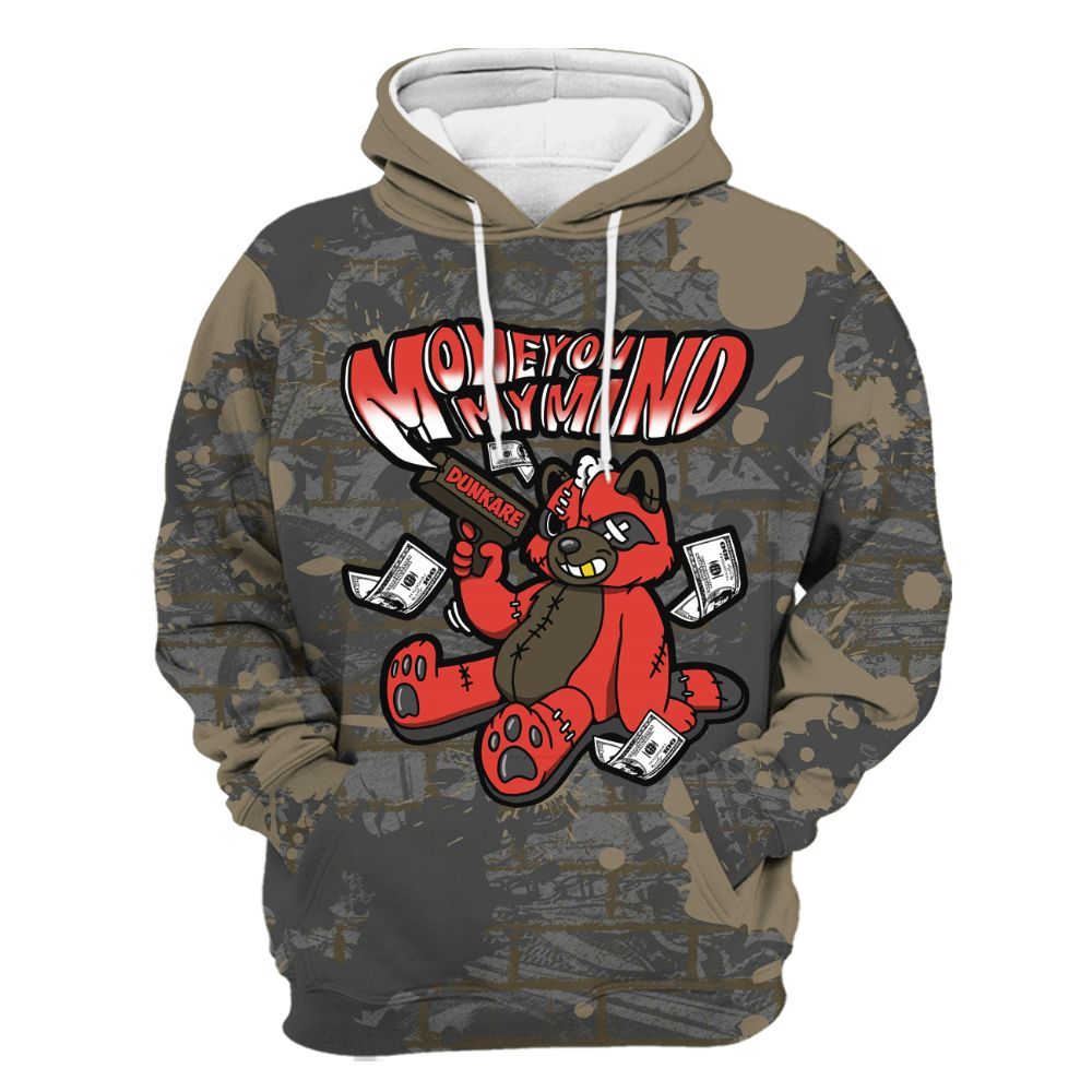 Hoodie To Match Olive 9s - Money On My Mind Raccoon Brick All Over Print